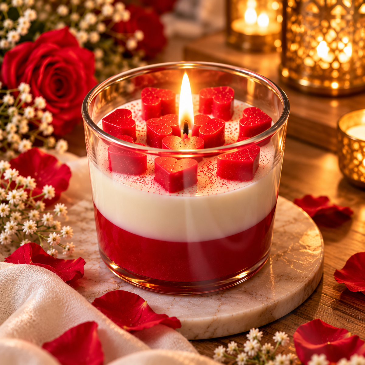 Romantic Hearts Layered Glass Jar Candle