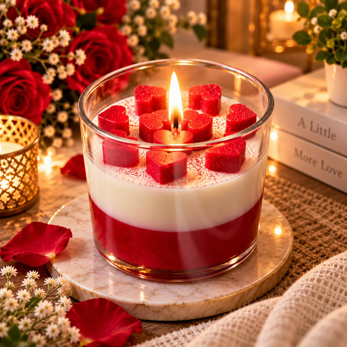 Romantic Hearts Layered Glass Jar Candle