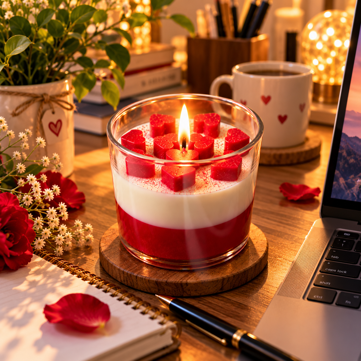 Romantic Hearts Layered Glass Jar Candle
