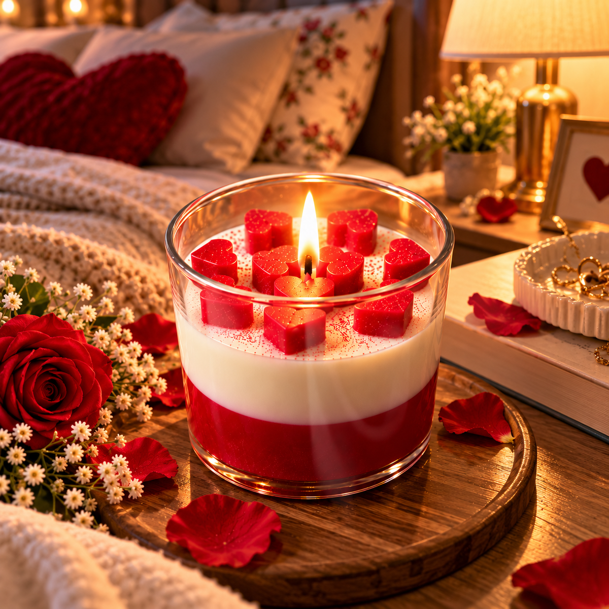 Romantic Hearts Layered Glass Jar Candle