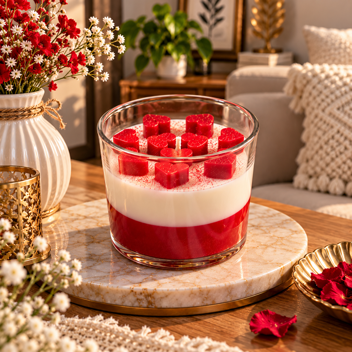Romantic Hearts Layered Glass Jar Candle