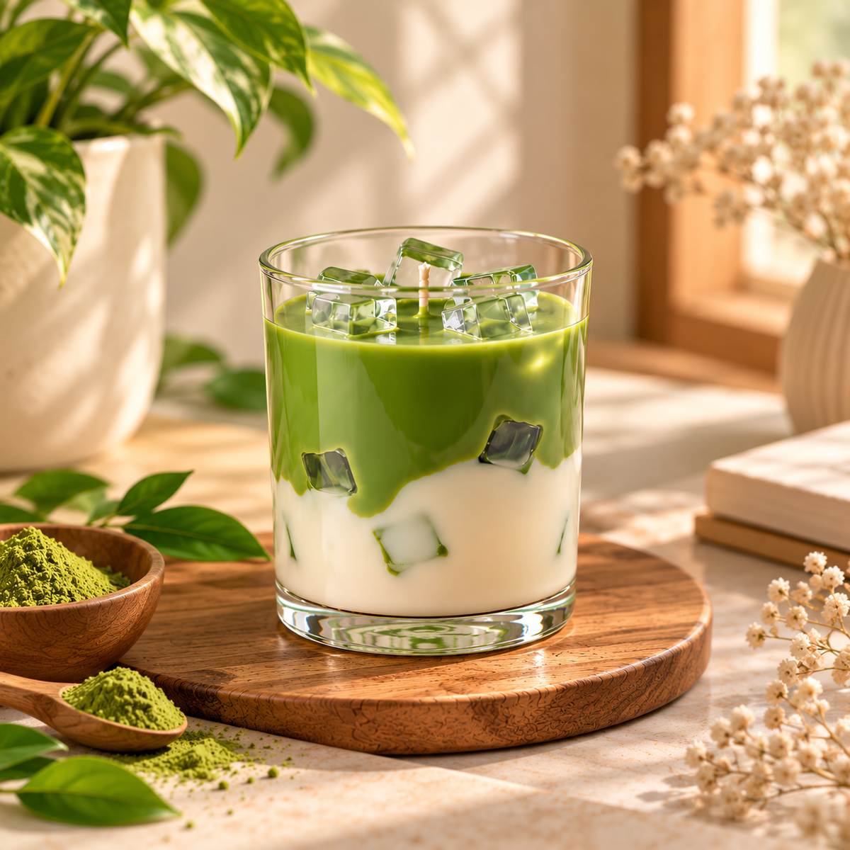 Iced Matcha Latte Candle – Green & Cream Glass Jar Candle