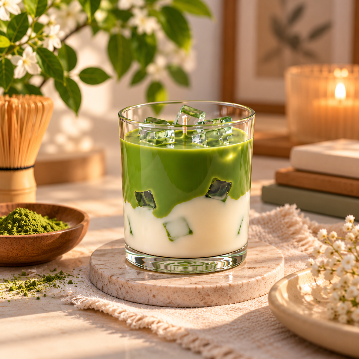 Iced Matcha Latte Candle – Green & Cream Glass Jar Candle