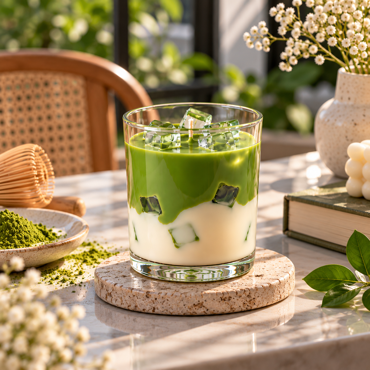 Iced Matcha Latte Candle – Green & Cream Glass Jar Candle