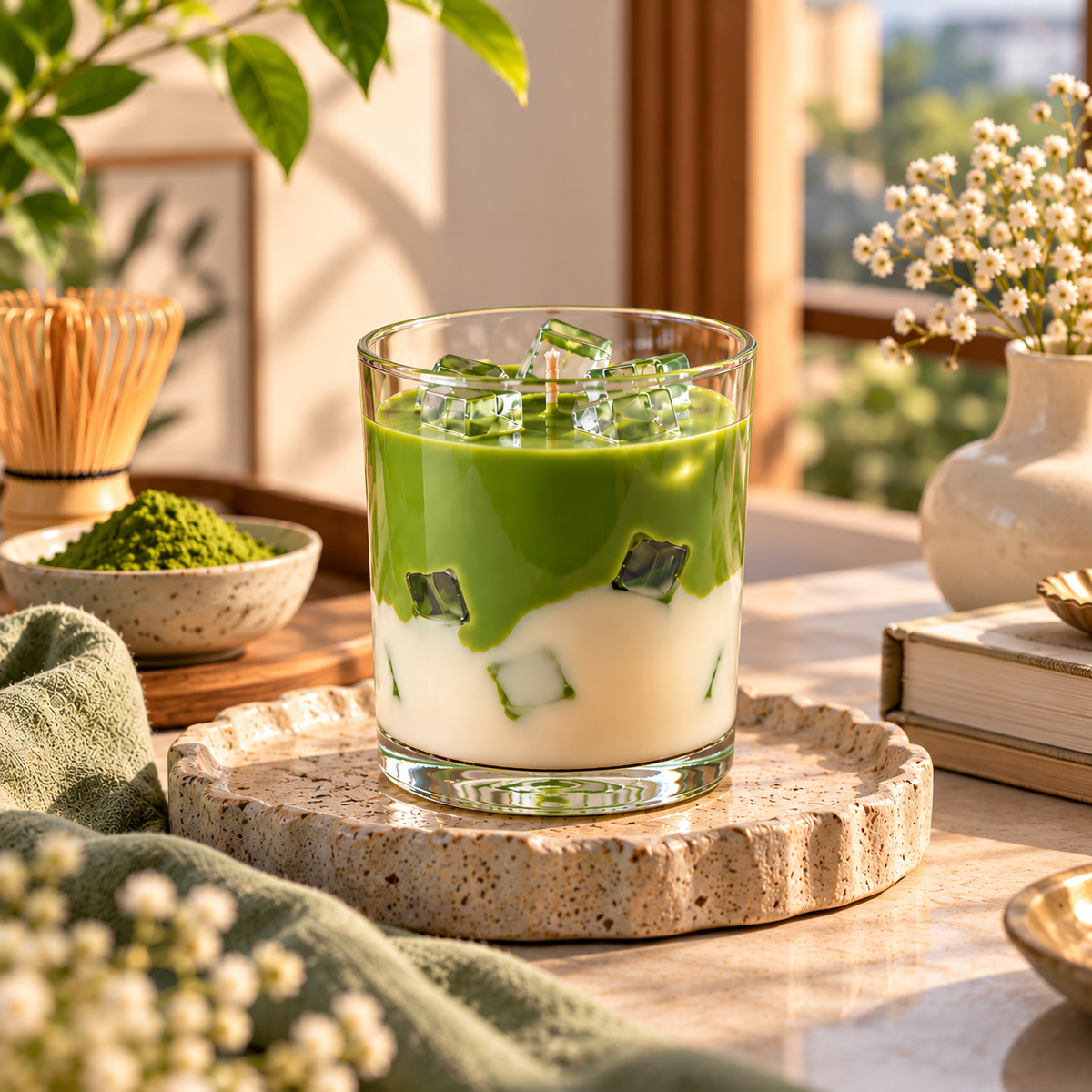 Iced Matcha Latte Candle – Green & Cream Glass Jar Candle