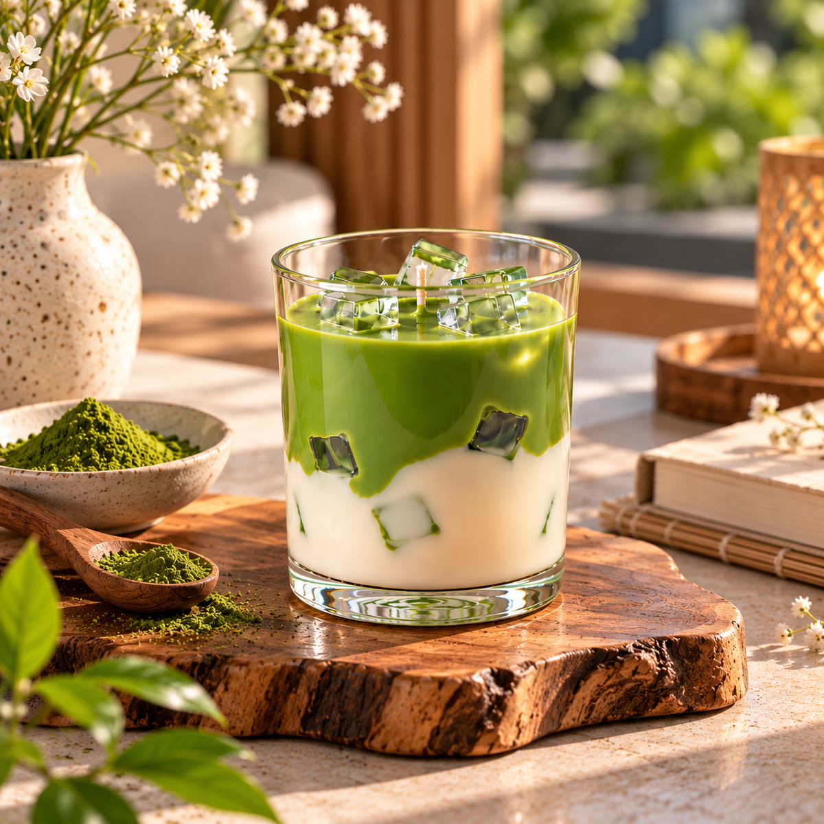 Iced Matcha Latte Candle – Green & Cream Glass Jar Candle
