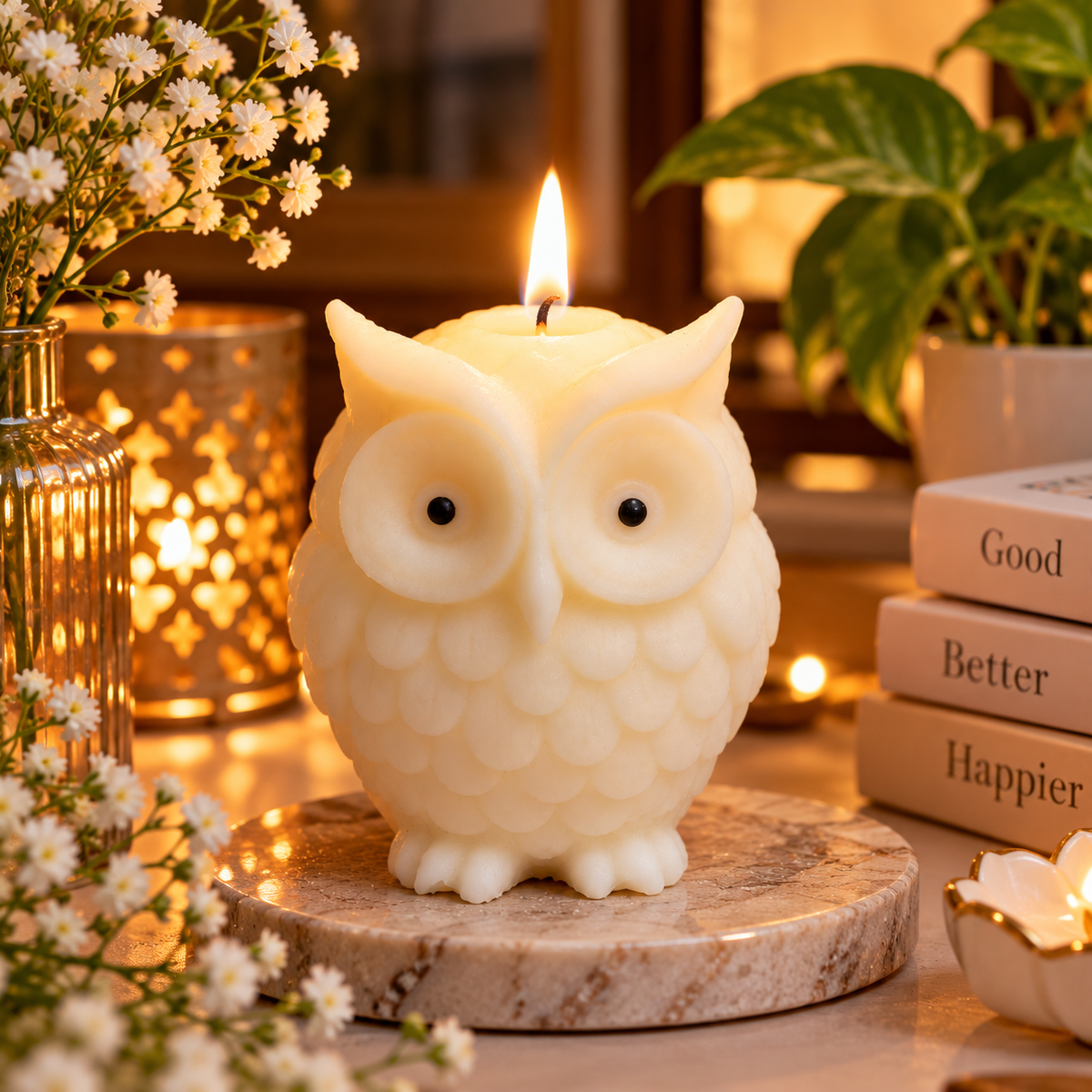 Owl Decorative Candle – Cute Owl-Shaped Candle (Pack of 4)