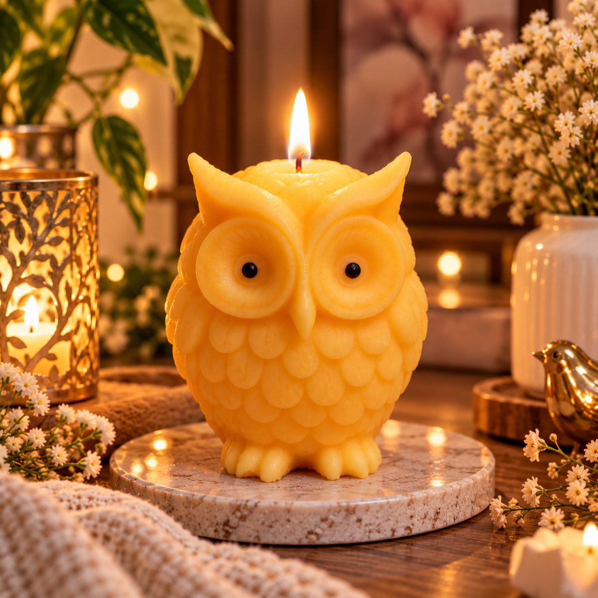 Owl Decorative Candle – Cute Owl-Shaped Candle (Pack of 4)