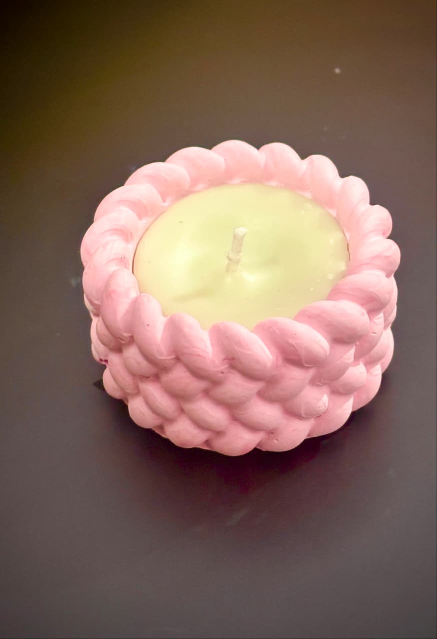 Rope Design Concrete Candle – Cream Decorative Candle